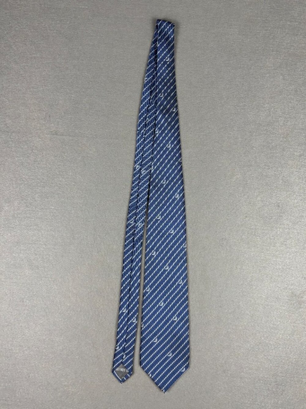 Armani Collezioni Blue Striped Silk Tie Made In Italy Geometric Logo Necktie